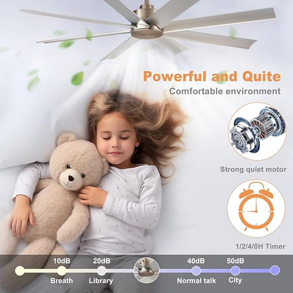 Depuley 60-Inch Ceiling Fan No Light: 8-Blade Large Ceiling Fans with Remote Control - Ultra Quiet DC Motor Reversible Timer Brushed Nickel