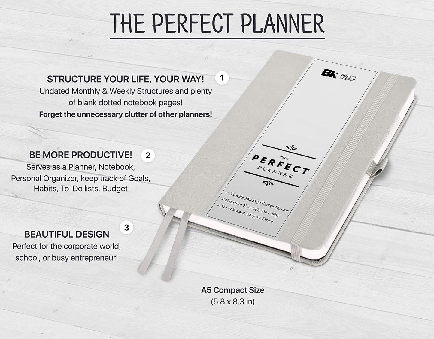 BK UNDATED Yearly Weekly/Monthly Planner 2026-27 Daily Planner Agenda & Personal Organizer to Increase Productivity, Academic Planner w/Sticker Set. A5 (5.8 x 8.3) - Gray Hardcover