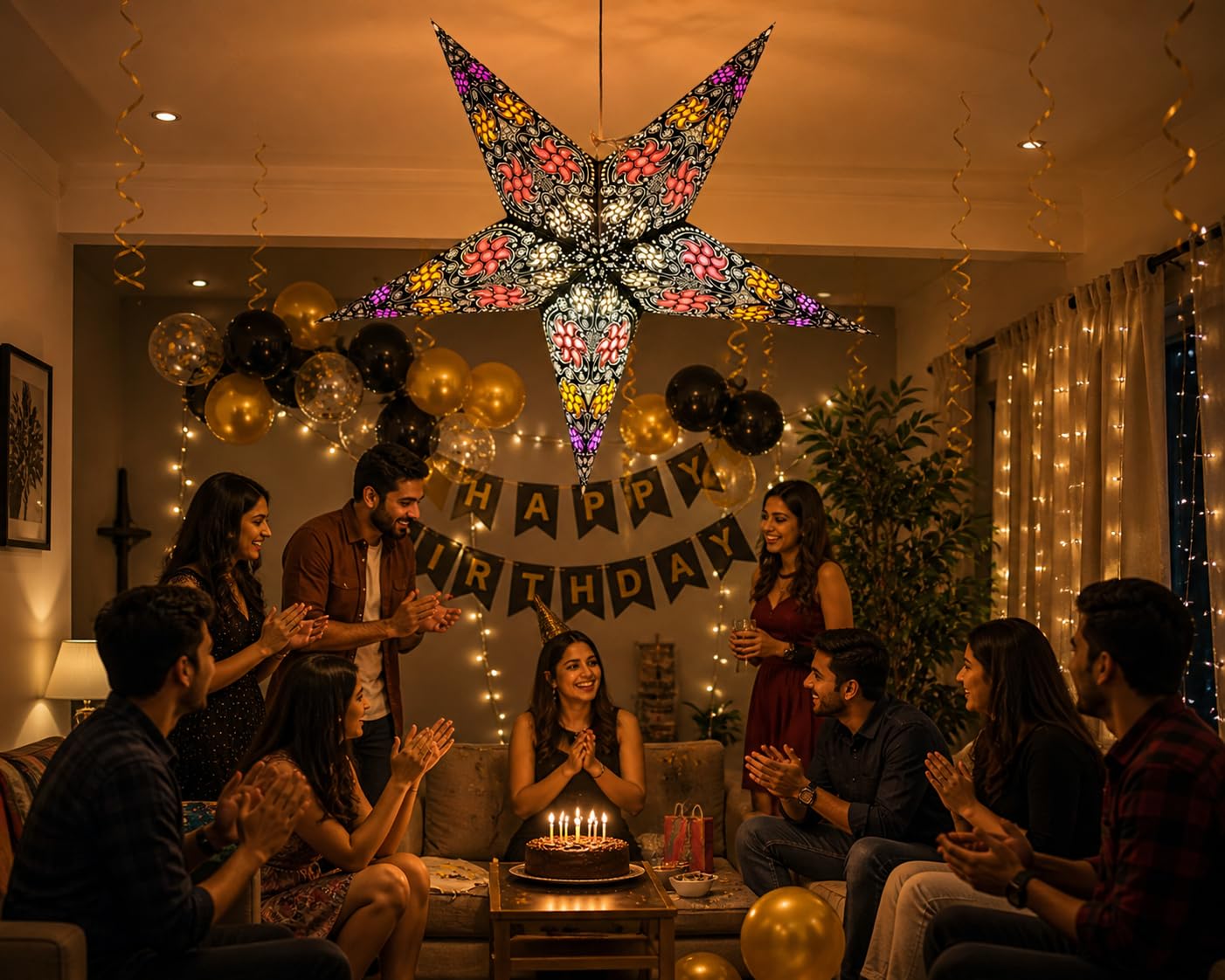 Yepsio Paper Star Lantern Lampshade, 24 inch, Hanging Decorations for Christmas, Wedding, Home, Party (Red, Black, Multi)