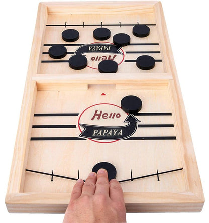 HELLO PAPAYA Fast Sling Puck Game - Test Your Speed and Accuracy with This Fast-Paced Wooden Air Hockey Desktop Battle Board Game - Guaranteed Fun Gifts for Family Night or Friends Party