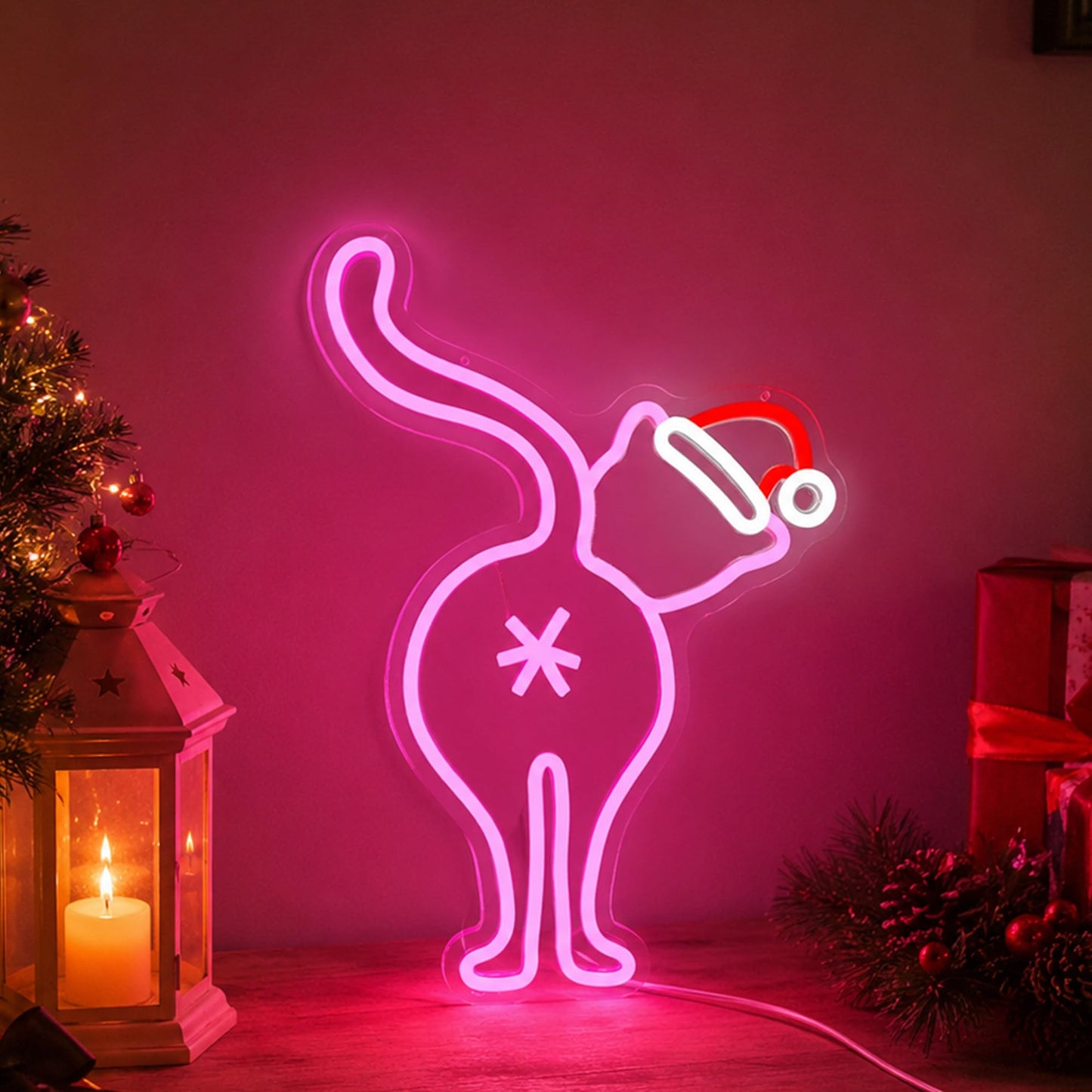 FuugZze Christmas Neon Signs for Wall Decor Black Cat Neon Lights Christmas Led Sign for Bedroom Wall Dimmable Black Cat Light Up Signs for Party Wall Room Home Decor Gift