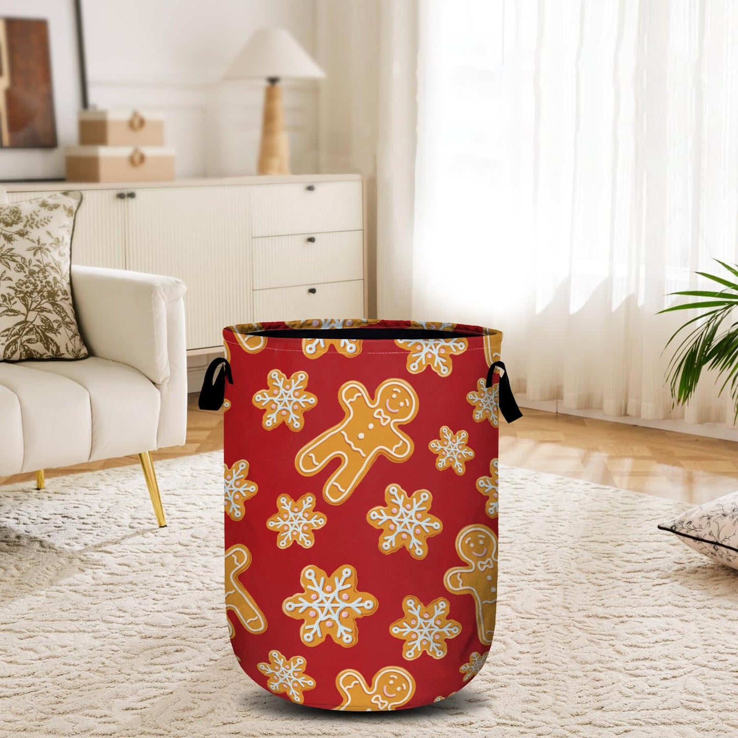 Red Gingersnap Laundry Basket, Christmas Laundry Hamper Collapsible Oxford Cloth with Handle Clothes Storage Bin for Bathroom Laundry Room Bedroom 15.7 X 20 Inch