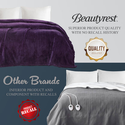 Beautyrest Heated Electric Blanket for Cold Weather, Fast Heating Heated Blanket, Auto Shut Off, Virtually Zero EMF, Multi Heat Setting, UL Certified, Sapphire Queen (90 inx84 in)