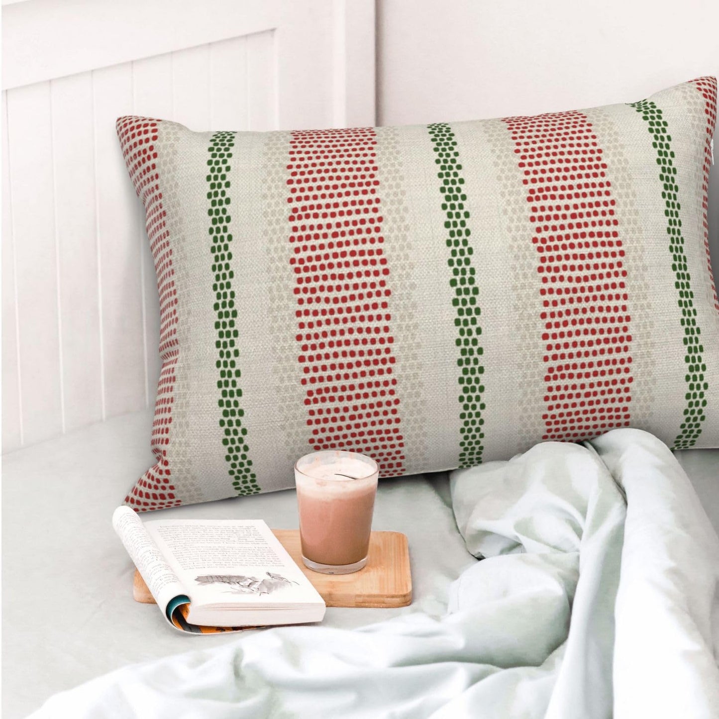 DAFENA Red Green Pillow Covers 12x20 Inch 2 Pcs Christmas Polka Dots Striped Decor Throw Pillows Winter Xmas Holiday Modern Outdoor Farmhouse Decoration Pillowcase Linen Cushion Cover for Couch Sofa