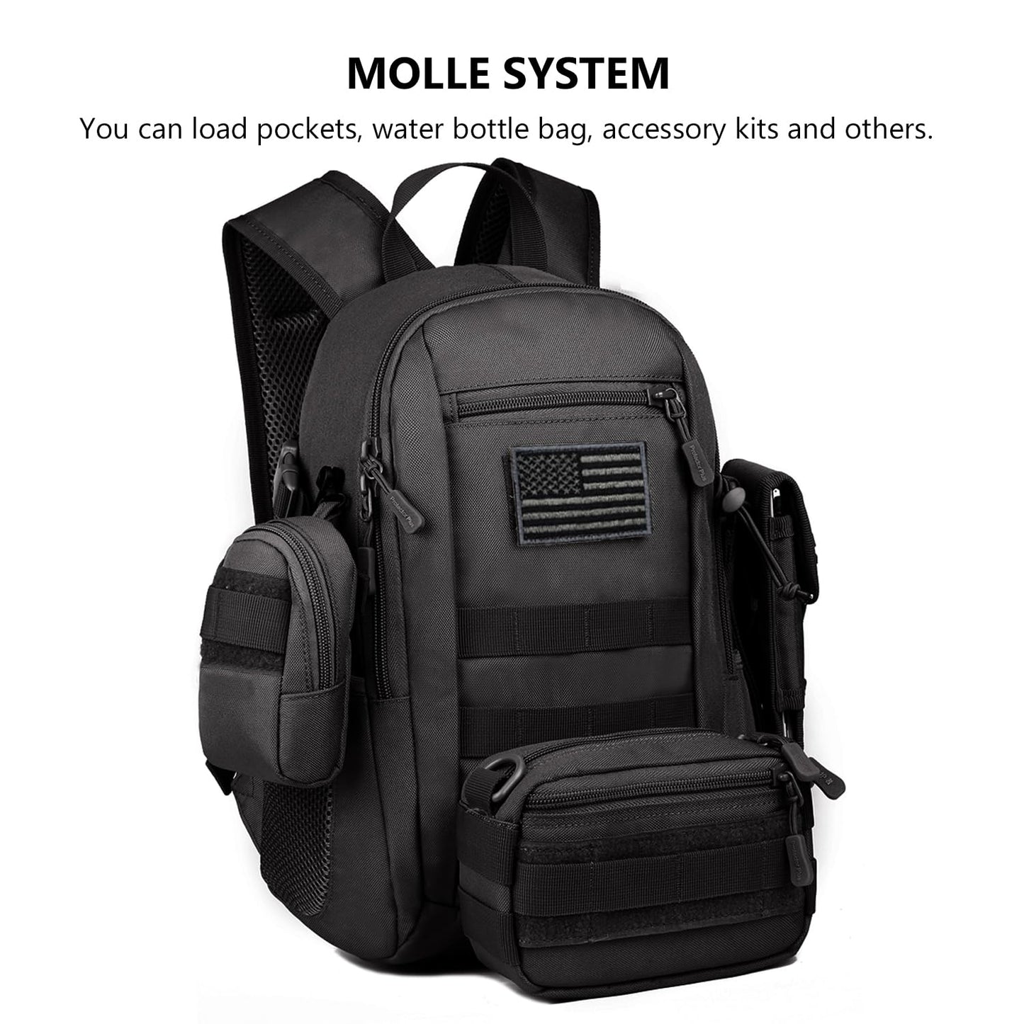 ArcEnCiel 10L Mini X-Small Tactical Backpack MOLLE Daypack Gear Pack Camping Bag with Patch (Black)