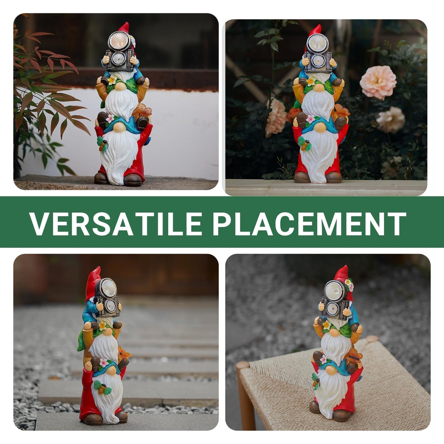 Elegondrar Funny Photography Garden Gnomes Statue, Solar Christmas Gnomes Outdoor Decor for Yard, Lawn, Patio, Porch, Unique Xmas Birthday Housewaming Gifts,12 Inch, Resin