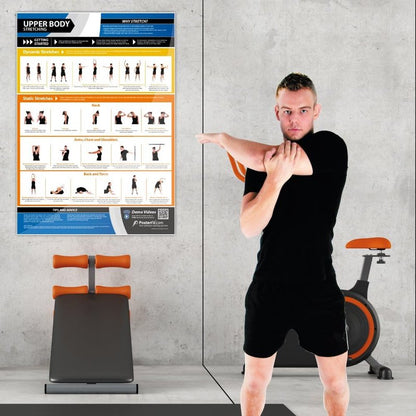 Upper Body Stretching Gym Poster - Dynamic & Static Stretches - Extra Large 33” x 23.5” - Laminated | Includes Online Video Training Support