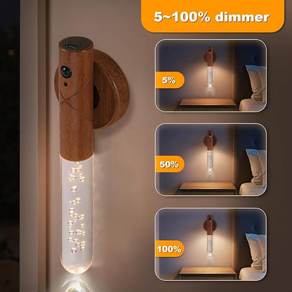 Motion Sensor Light Indoor, Battery Operated LED Lights for Bedroom, 3 Colors & Dimmable, Portable Rechargeable Wall Sconce for Bathroom Hallway Stair Garage Understairs Cupboard Kids Gift(Crystal)