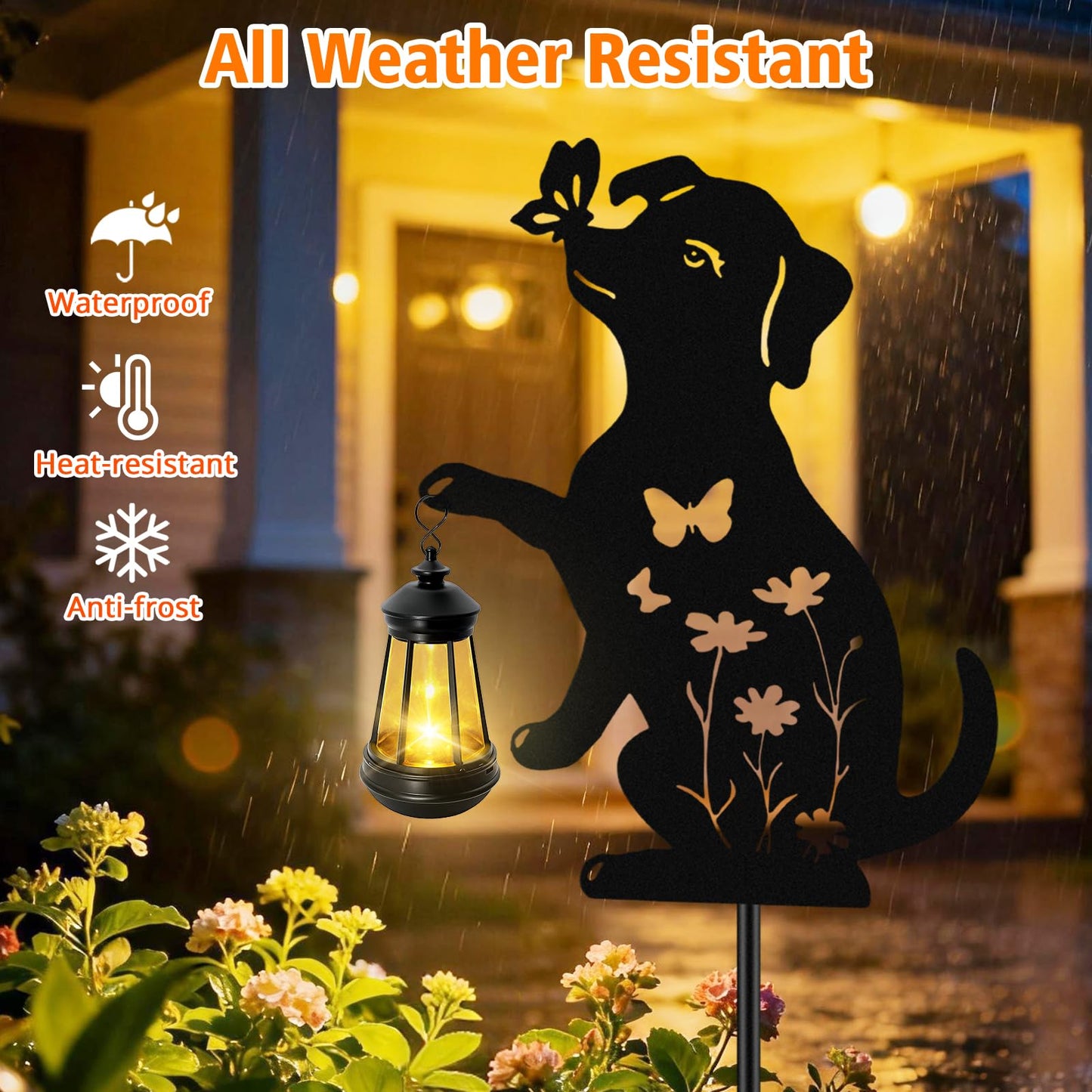 ANGMLN Dog Outdoor Solar Lantern Waterproof, Birthday Gifts for Christmas Women Mom, Solar Hanging Lights Dog Metal Figurine Garden Decor Patio Yard Pathway Backyard Ornaments