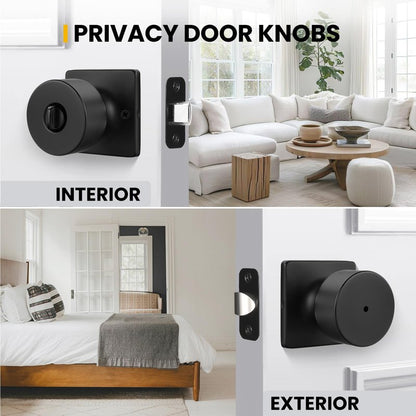 Goldenwarm Matte Black Door Knobs Interior, Privacy Bedroom Door Knob with Lock, Black Interior Door Knobs Bathroom 6 Pack