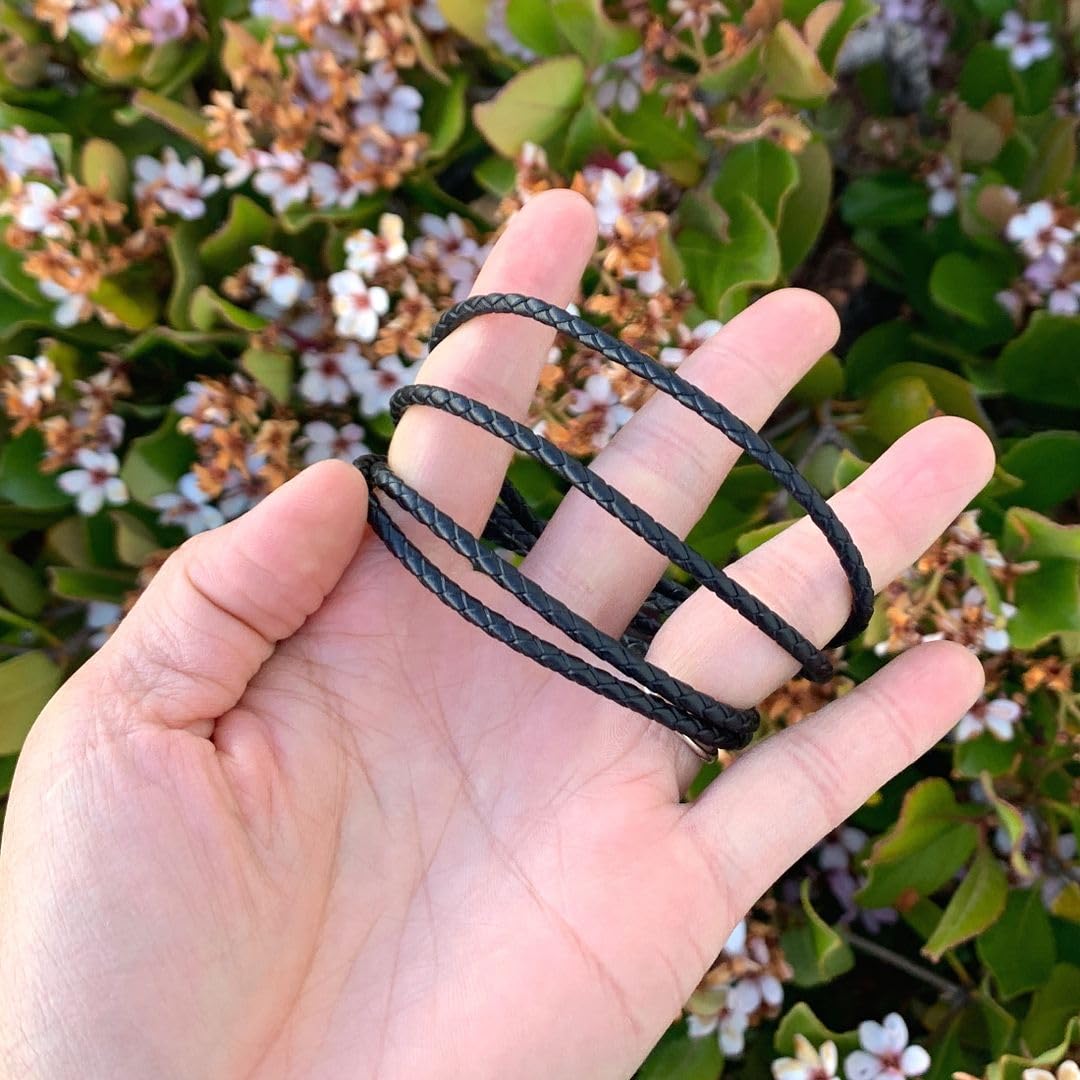 Adabele 1pc Real 7 inch Black Braided Leather Cord 3mm Bracelet Chain 925 Sterling Silver Clasp Compatible with Pandora All Other Large Hole Bead Charm SS224-7