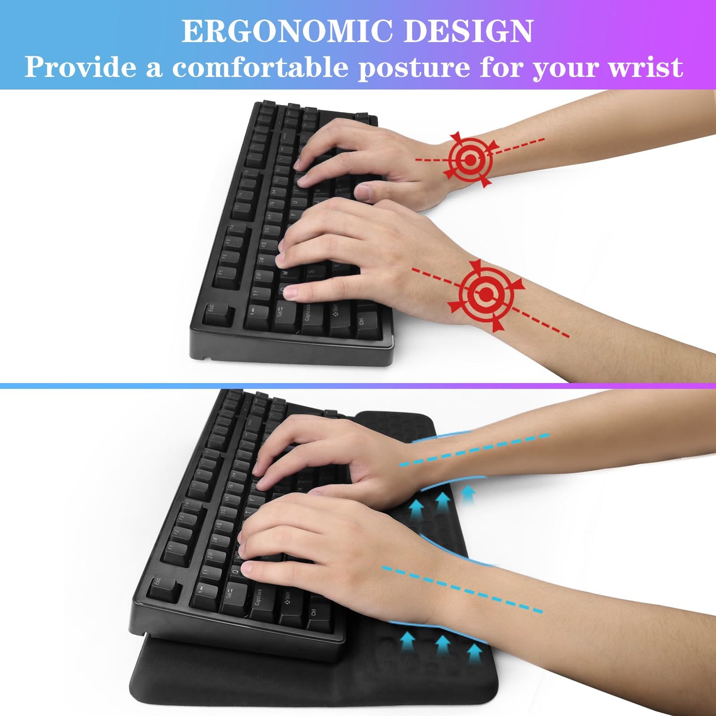 Computer Keyboard Stand with Wrist Rest, Ergonomic Tilted Keyboard Holder - Keyboard Riser with Wrist Pad - Keyboard Tray Support for Office Home - Black