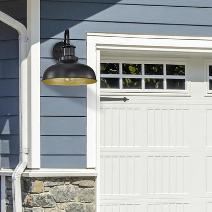 Dusk to Dawn Outdoor Gooseneck Barn Lights Outdoor Wall Sconces Farmhouse Exterior Wall Mount Light Vintage Outside Lighting Fixture Industrial Black Lanterns for Porch Garage Shed Patio, 2 Pack