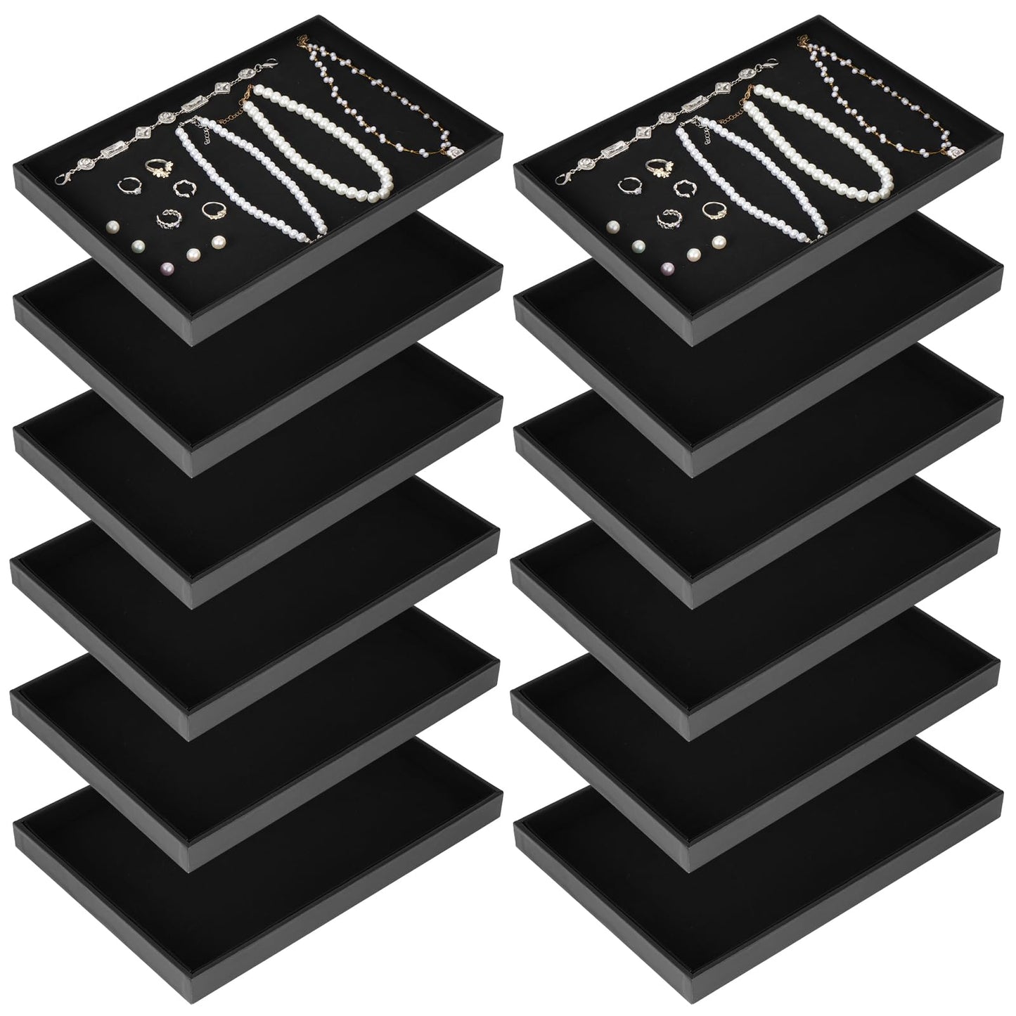 YEXEXINM 12 Pcs Velvet Stackable Jewelry Tray Showcase Display, Jewelry Organizer Trays for Drawers and Countertop, Black Empty Plates for Necklace, Ring, Bracelet, and Earring Storage Display