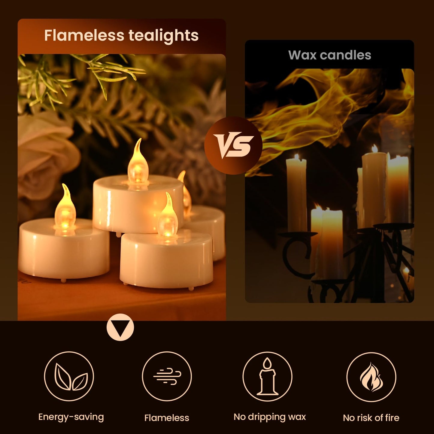 JOSU 24PCS Flameless Tea Lights Candles with Remote Timer, Led Battery Operated Electric Votive Candle for Wedding Centerpiece Table Decorations, Flickering Tealight Candles for Halloween Party Decor