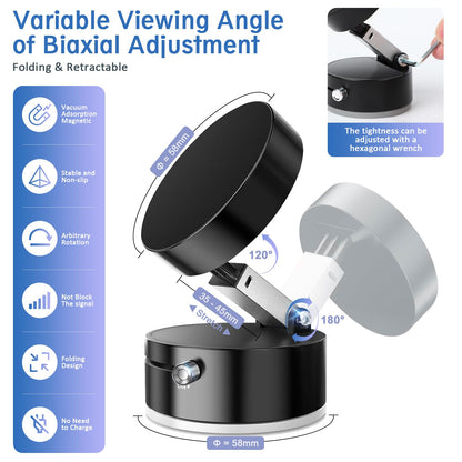 Vacuum Magnetic Car Phone Holder,360° Magnetic Suction Cup Phone Mount,Foldable Strong Magnetic Cell Phone Holder Stand for Car/Gym/Mirror/Kitchen/Smooth Surface,for Mag Safe for All Smartphones