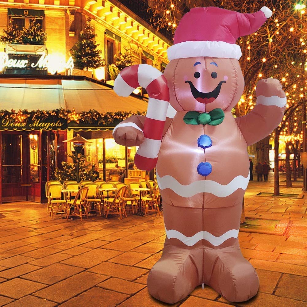 eLUUGIE 5ft Christmas Inflatable Gingerbread Man Decor Yard Indoor/Outdoor Inflatable Decoration for Christmas Party Porch/Yard/Garden/Lawn