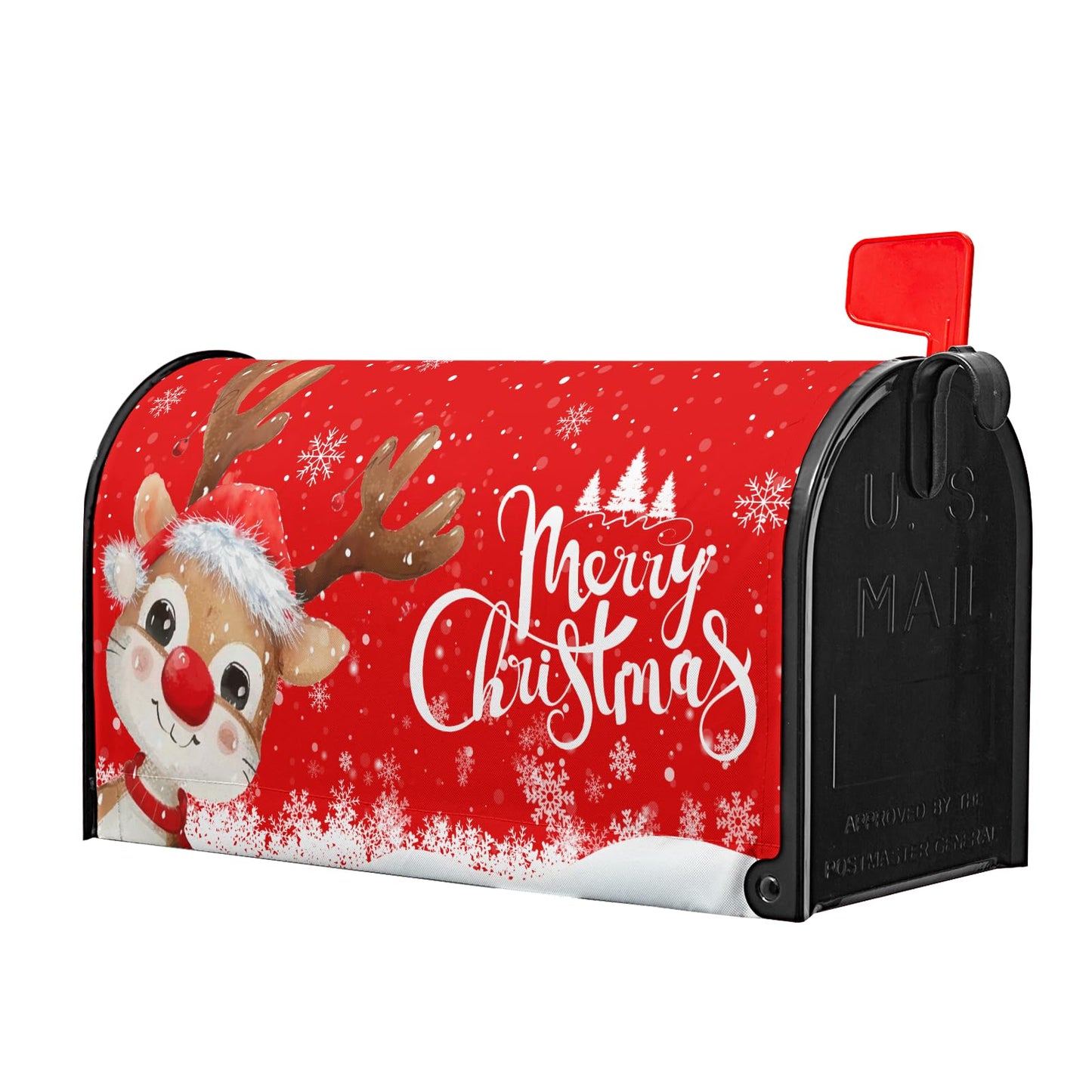 Anyako Winter Snowflake Red Mailbox Covers Magnetic Standard Size 18" X 21",Merry Christmas Reindeer Mailbox Wraps Post Letter Christmas Box Cover for Holiday Garden Yard Decor