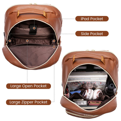 LOVEVOOK Laptop Backpack Purse for Women, Large Capacity Travel Computer Work Bag, Faux PU Leather Quilted Casual Nurse Backpack for Womens, Fit 15.6 Inch Laptop with USB Port, Brown