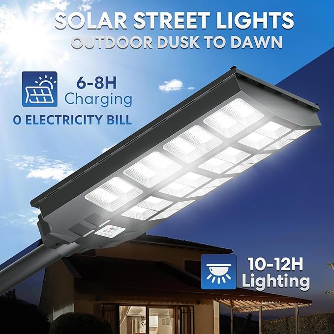 8000W Solar Street Lights Outdoor Waterproof, Dusk to Dawn Solar Lights Outdoor with Motion Sensor and Remote Control for Yard, Parking Lot, Garage, Street, 2 Pack