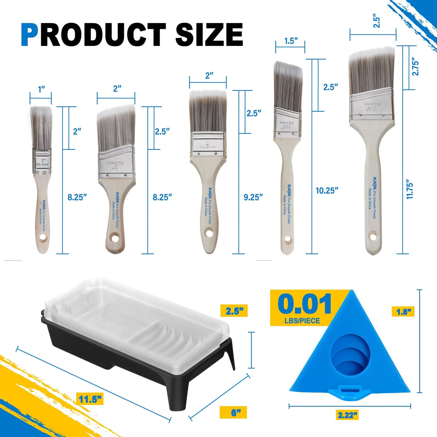KATA Household Painting Tool Kit - 4 Inch Paint Tray with 8 Pack Disposable Liners, 32pcs Painters Pyramid Stands, 5-Pack Paint Brushes for Wall, Furniture, Cabinet Door Painting, Art & DIY Projects