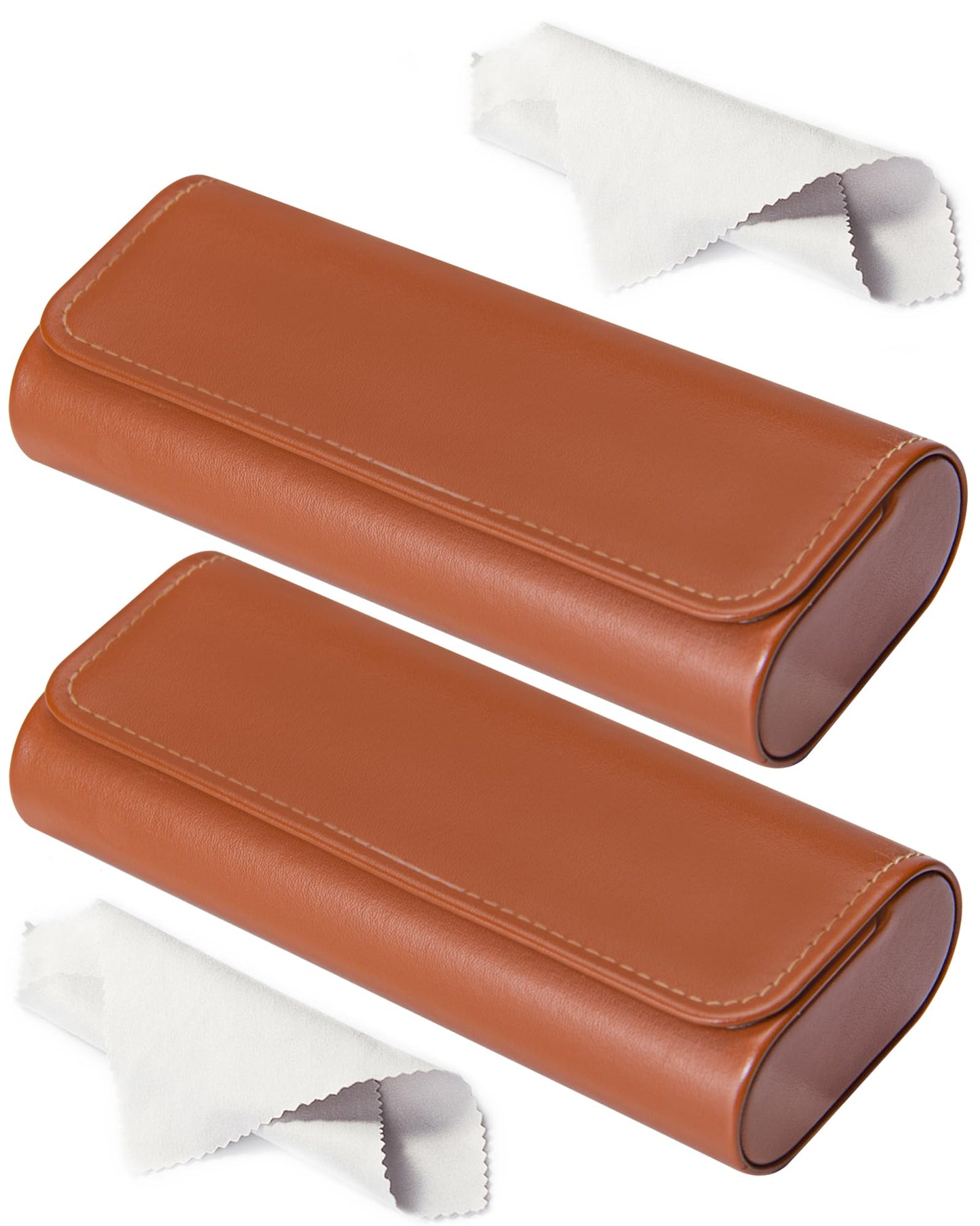 RayLove Glasses Case Hard Shell, Travel Sunglasses Case, Leather Hard Eyeglass Case for Women, Reading Glasses Case for Men (Faux Leather, 2, Brown)