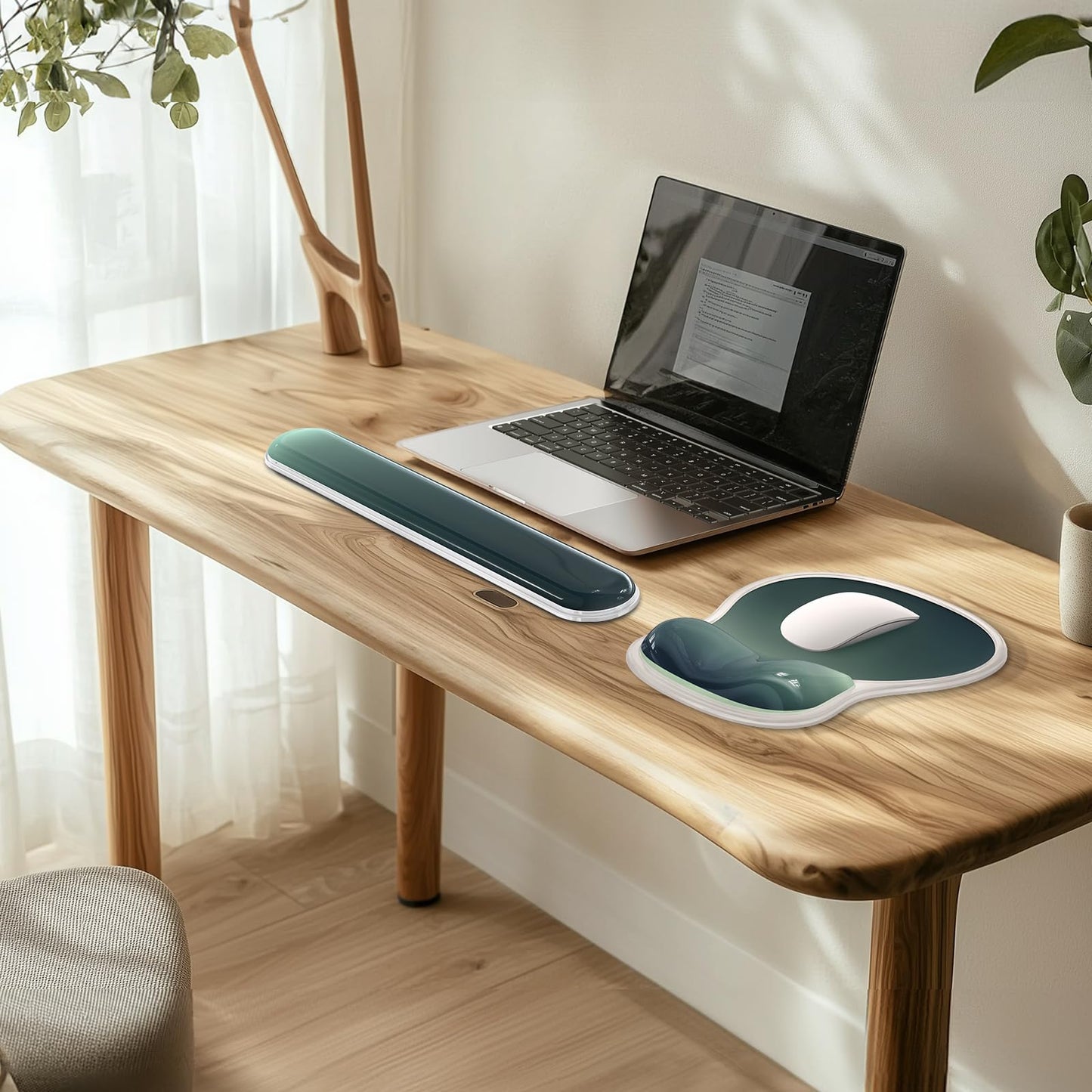 AKIT Ergonomic Mouse Pad with Wrist Rest& Keyboard Wrist Rest, Wrist Rest for Computer Keyboard, Pain Relief, Non-Slip Gel Base, Mousepad Wrist Support for Gaming, Office, Waterdrop Shaped Green
