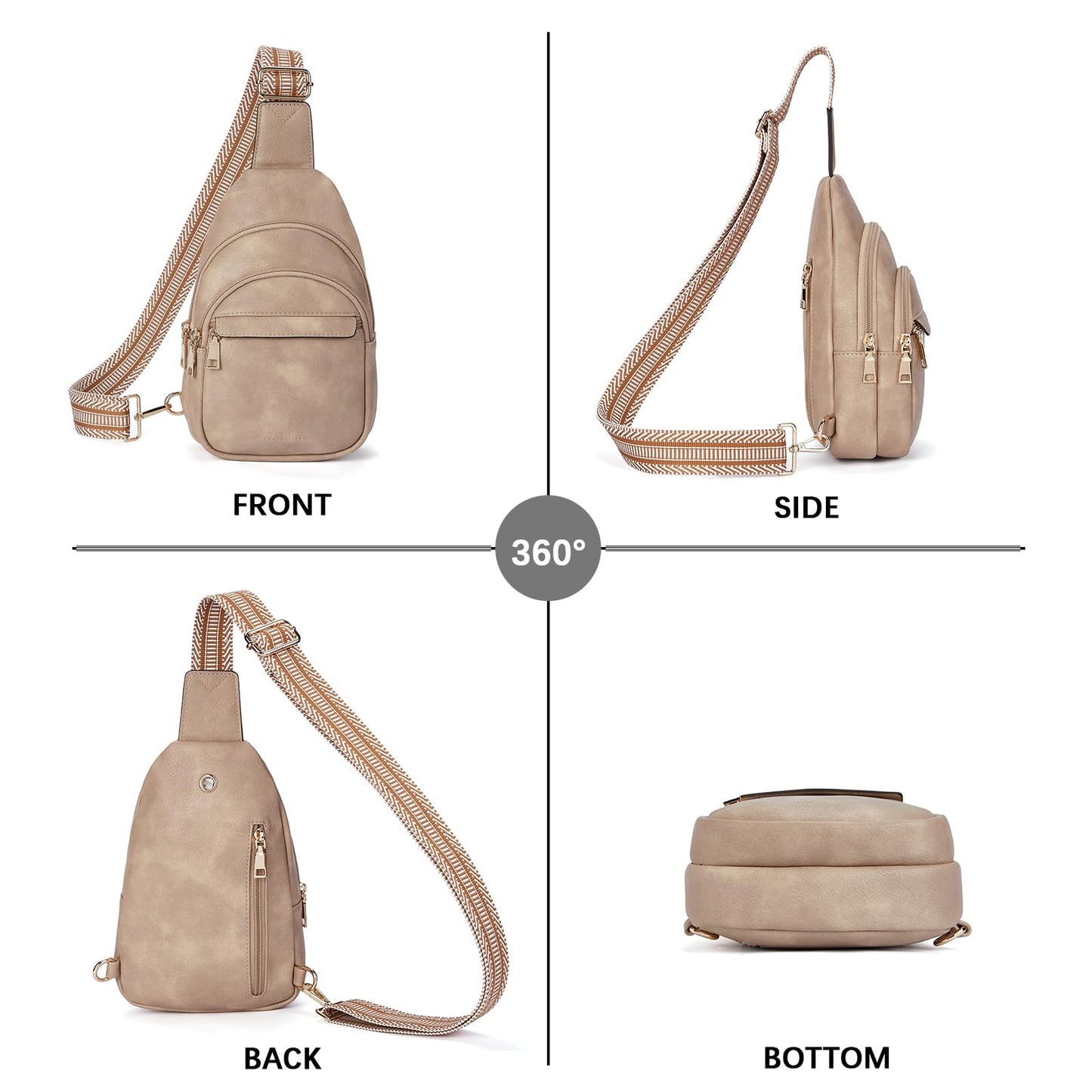 BOSTANTEN Small Sling Bag for Women Leather Crossbody Bags Fanny Pack Chest Bag for Travel, Light Brown