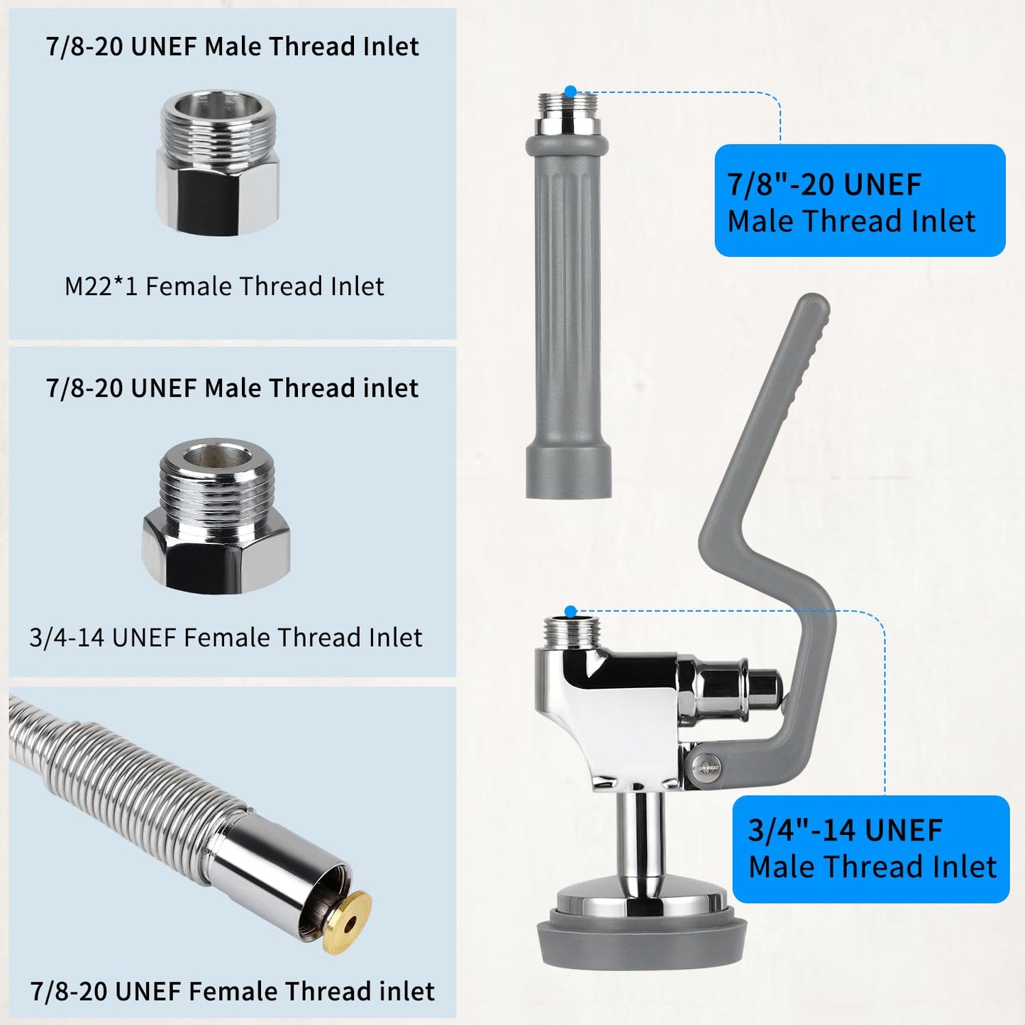 Spray Valve with 44inch Flexible Hose & Pre Rinse Spring Replacement Kit for Commercial Kitchen Sink Faucet 1.42GPM High-Pressure Restaurant Dish Sprayer Stainless Steel Hose & Overhead Spring (Grey)