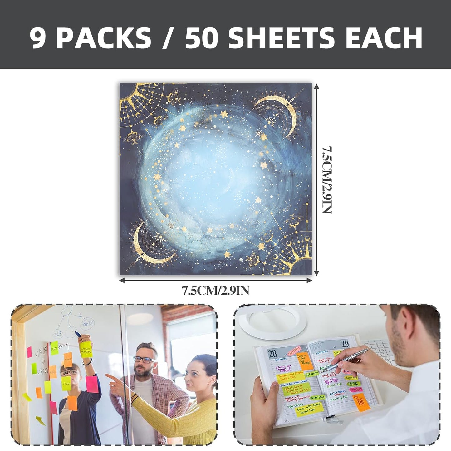 Post it Notes 3x3 Cute and Aesthetic Sticky Notes Planner Notepad - 450 Sheets - Desk Accessories for School, Office, and Home - Ideal Gifts for Teachers, Women, and Coworkers (Astrology Fantasy)
