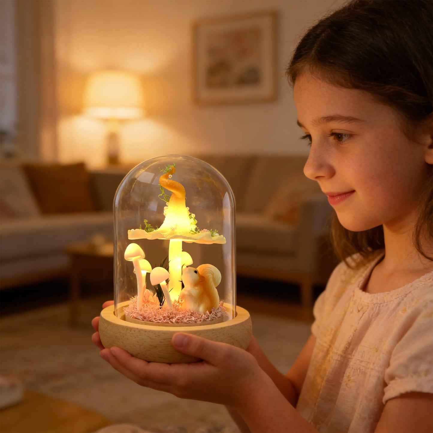 QUELIEN Mushroom Lamp in Glass Dome,Mushroom Gifts for Women - Warm LED Night Light for Bedroom Decor,Birthday Party Decorations,Ideal Birthday Gift Valentines Gift
