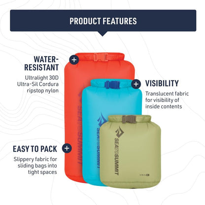 Sea to Summit Ultra-Sil Dry Bag Set, Ultralight Waterproof Stuff Sack (3L, 5L, and 8L)