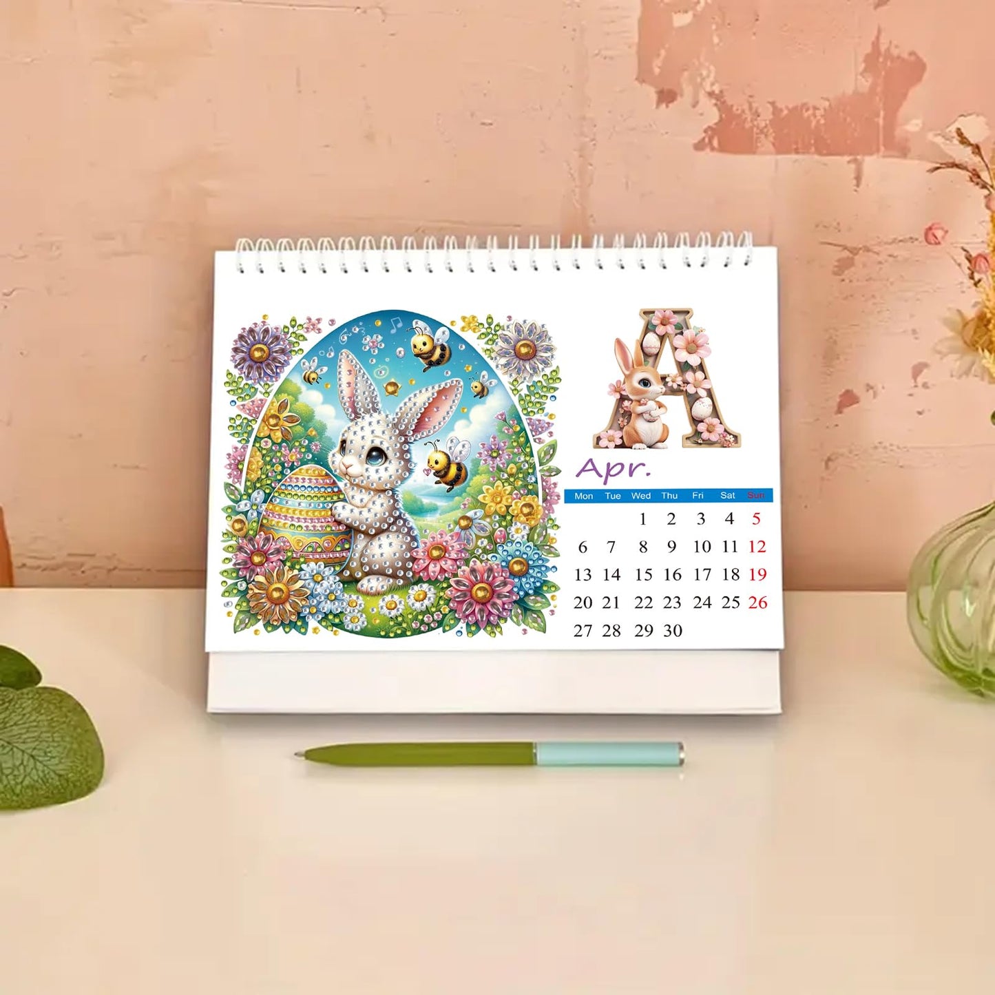 DIYDeligths Diamond Art Painting Desk Calendar 2026 Monthly Flip Tabletop Calendar Kit for Home Office Planning Desktop Ornament DIY Craft Gift (2026-B)