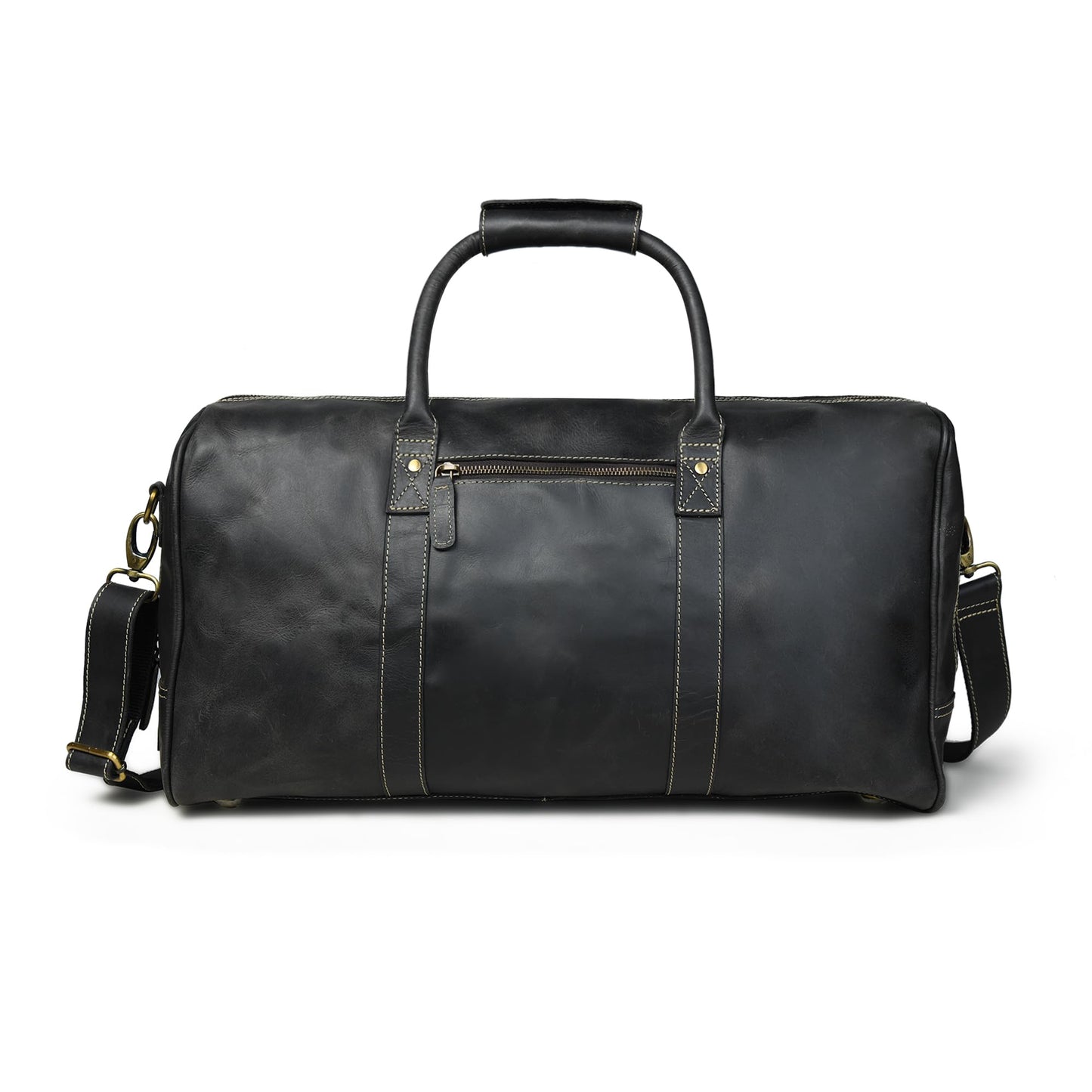 Leather Village Leather Duffel Bags for Men & Women-Stylish Travel Weekender Carry-On Sports Gym Overnight Luggage Bag - 20 Inch - Black