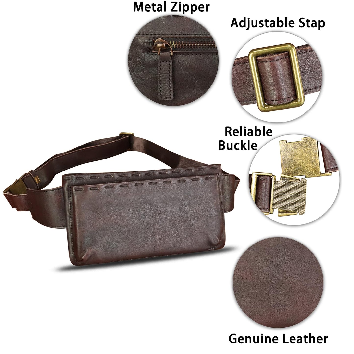Genuine Leather Waist Bag Fanny Packs Hip Bag for Women and Men Real Leather Small Fanny Bag Sling Bag Crossbody Bags Chest Purses (Coffee)