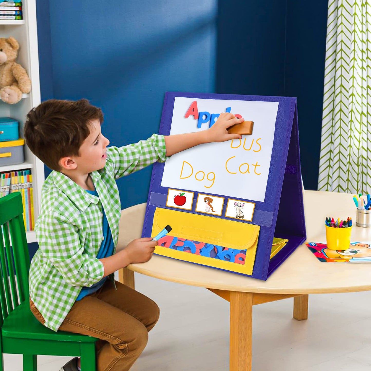 Godery Magnetic Desktop Tabletop Pocket Chart Stand, Double Sided Small Pocket Chart for Classroom Home (15" X 12.5")