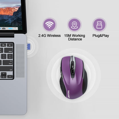 TECKNET Wireless Mouse Rechargeable, 2.4G USB-A Silent Mouse, Quiet Click, 6 Adjustable 4800 DPI, Cordless Computer Mice, Ergonomic Mice for Laptop, 6 Buttons for Chromebook, Ergo Grip - Black