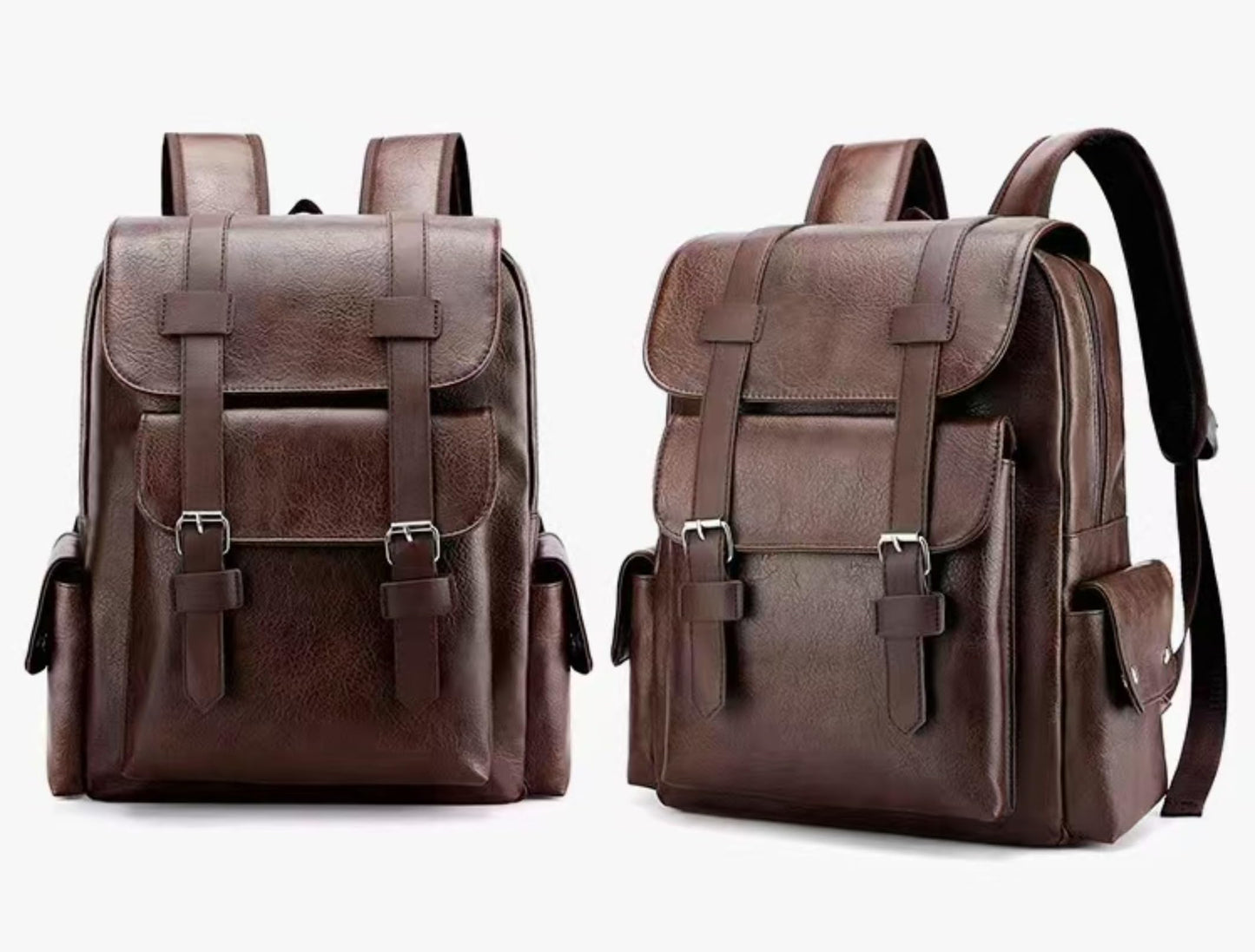 CYLYWJD Business Men and Women PU Leather Backpack 15.6inch Laptop Waterproof Backpack Travel Commuter Lightweight schoolbag (Brown backpack8,Medium)