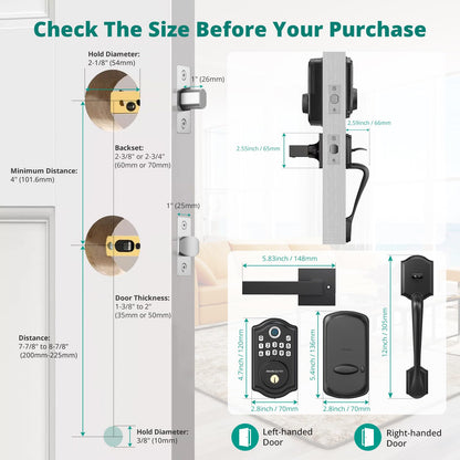 Keyless Entry Door Lock with Handle Set - Fingerprint Door Locks, Electronic Keypad Deadbolt, Smart Locks for Front Door, Auto-Lock & One Touch Locking, Easy Installation - Satin Nickel