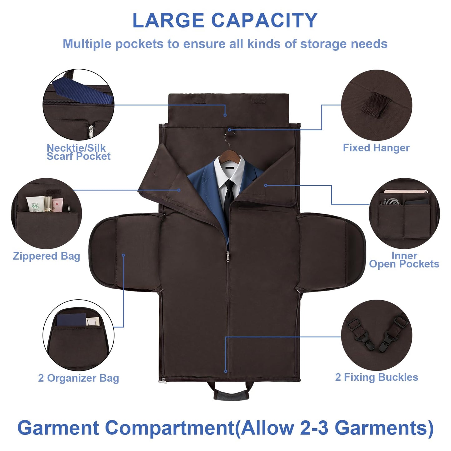 Garment Duffle Bag for Travel - Convertible Carry on Garments Duffel Bags Travel Bag for Women Men Large Weekender Bag with Shoes Compartment 3 in 1 Hanging Clothes Suit Dress Bag 3pcs Set