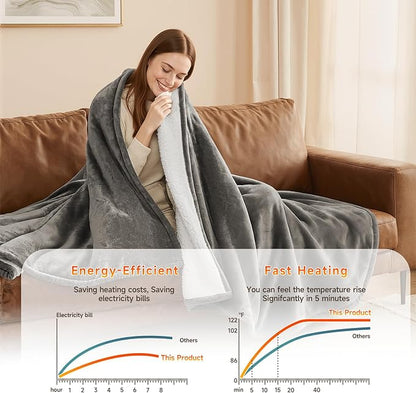 Heated Blanket Electric Blanket Queen Size 84"x90" Fast Heating Electric Blanket with Dual Control 10 Heat Levels & 10 Hours Auto-Off Overheat Protection Cozy Soft Flannel Heated Throw Blanket