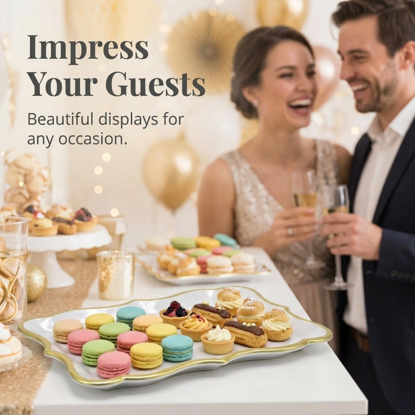 Gift Boutique Decorative Trays 10 Pack Gold Rim Display Platters Cardboard 9 x 13 Inch Wedding Birthday Party Dessert Decor