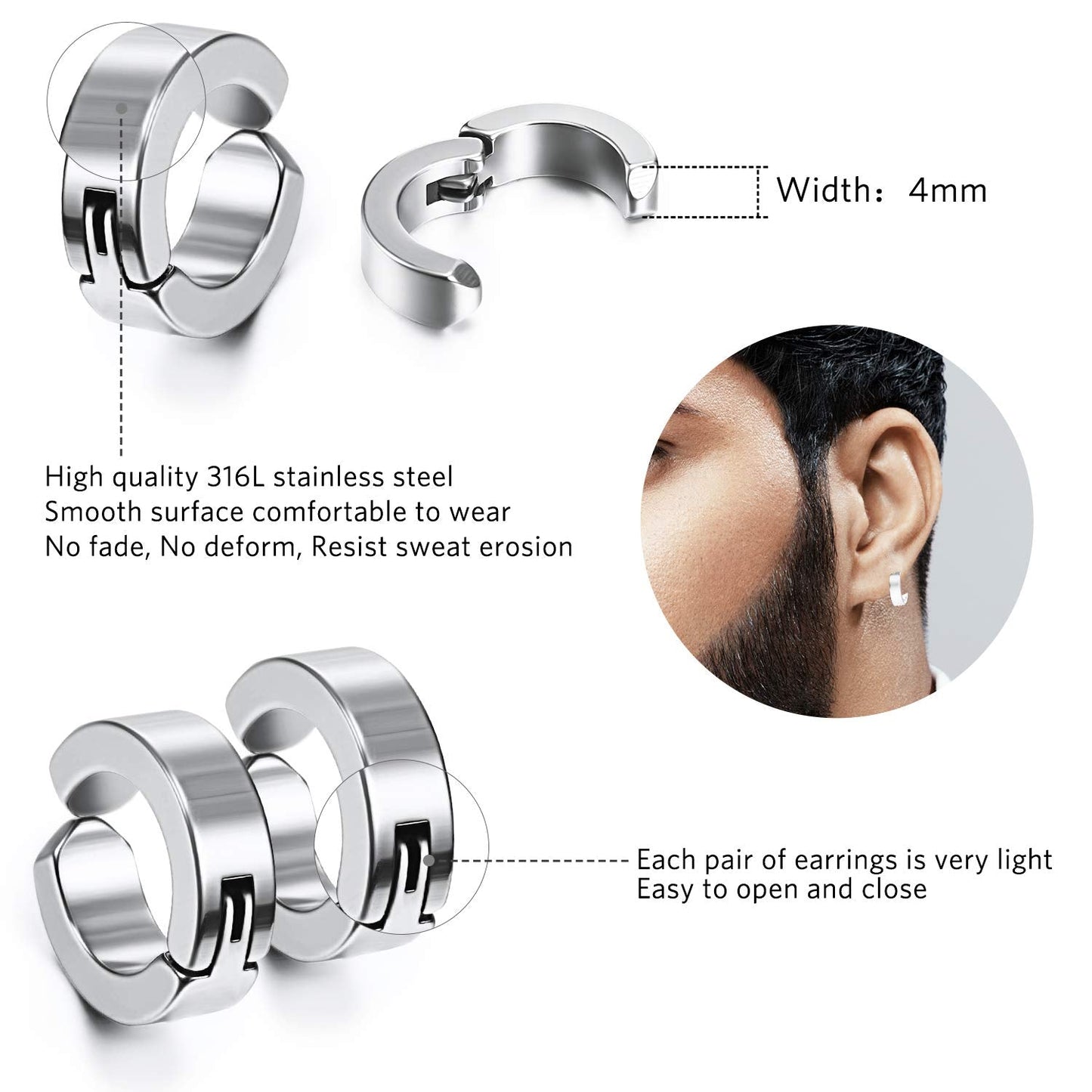 Hicarer 9 Pairs Magnetic Stud Earrings Non Pierced Silver Stainless Steel Feather Dangle Earrings for Women and Men, stainless steel, cubic zirconia