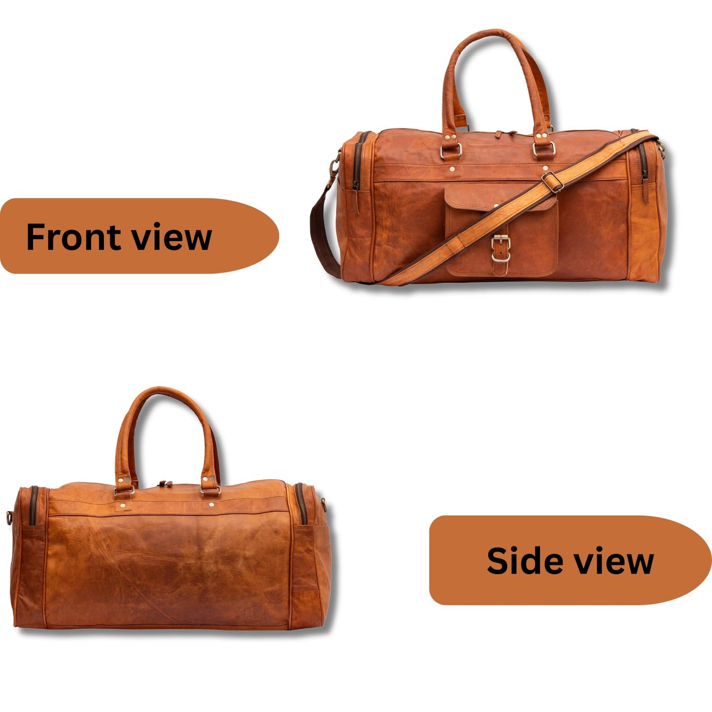24” Full-Grain Leather Duffle Bag for Men & Women | Vintage Travel Weekender, Overnight Gym & Carry-On Luggage | Handmade Genuine Leather Bag with Shoulder Strap | Large Capacity Gift