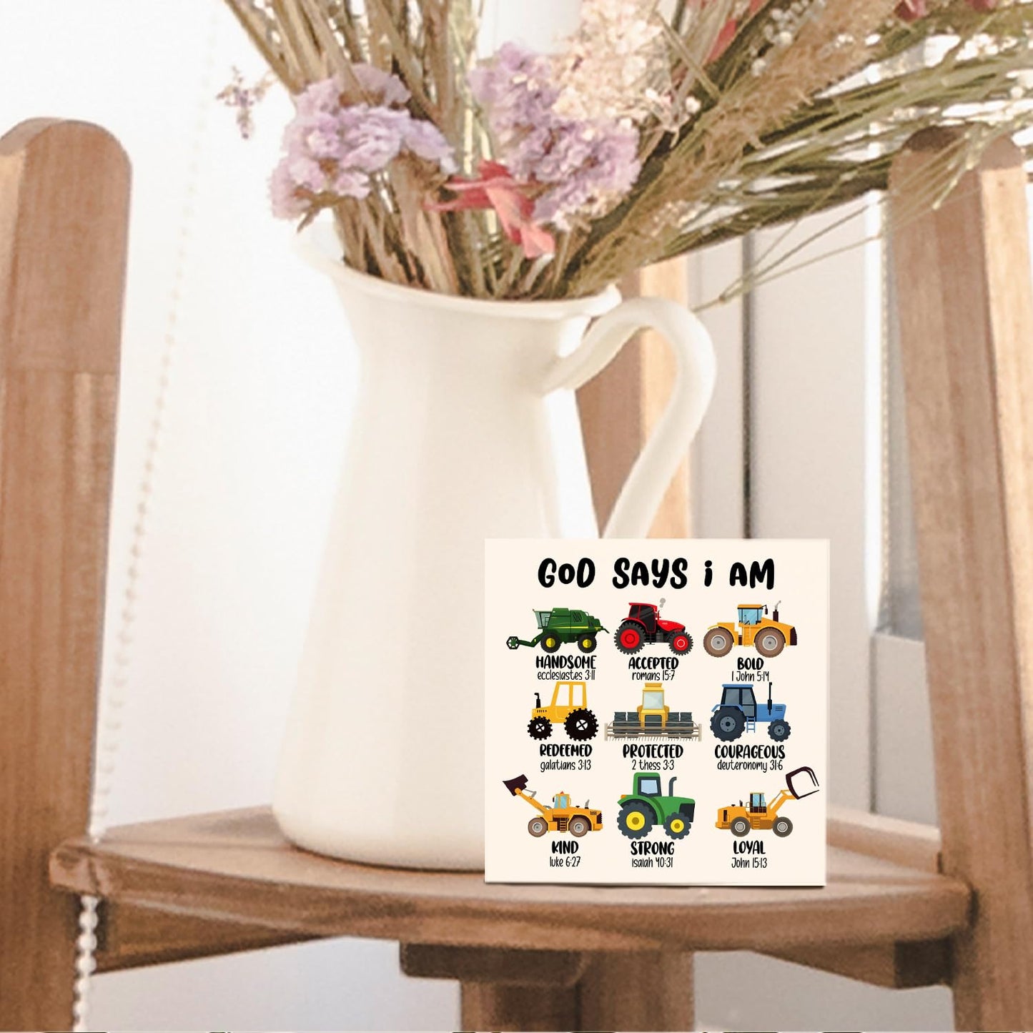 Nrleey Construction Decor for Boys Room - God Says I Am Sign, Christian Bible Verse Decor, 5 x 1.2 Inches