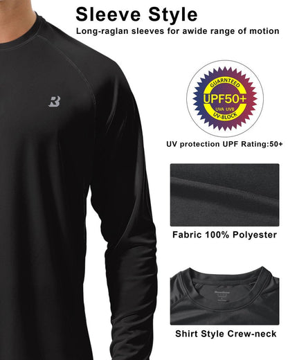 Roadbox Mens UPF 50+ UV Sun Protection Shirts Outdoor Long Sleeve SPF Diving Rash Guard for Fishing Hiking Swimming Black