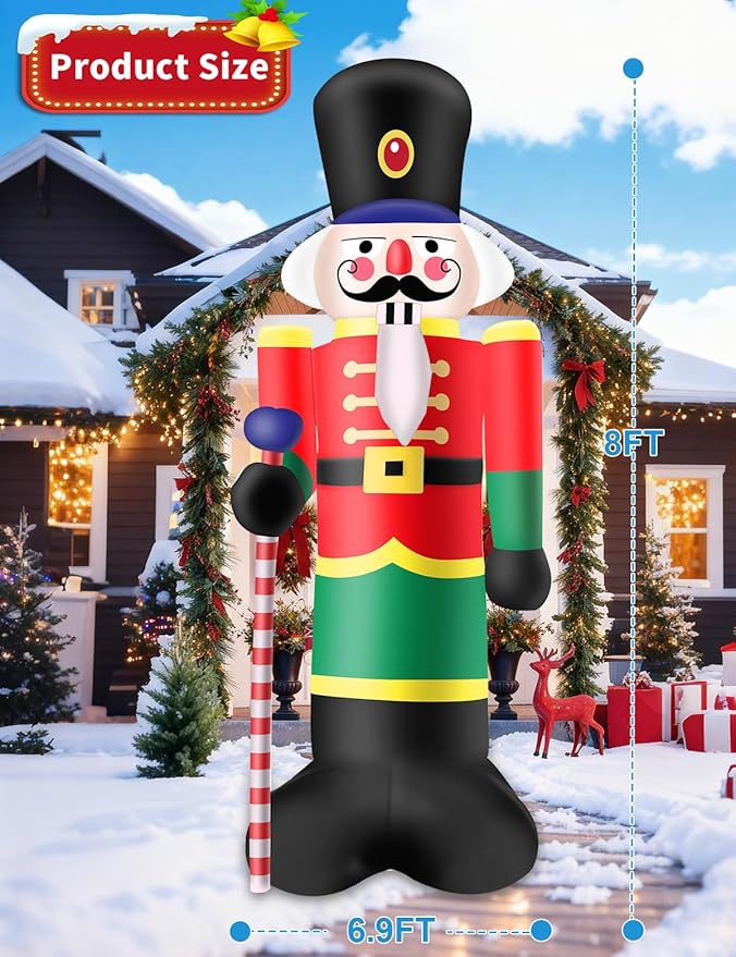 8FT Christmas Inflatables Outdoor Decorations,Inflatable Nutcracker Soldier Build-in LED Light-Christmas Blow Up Yard Decorations for Holiday Garden Lawn Yard Patio