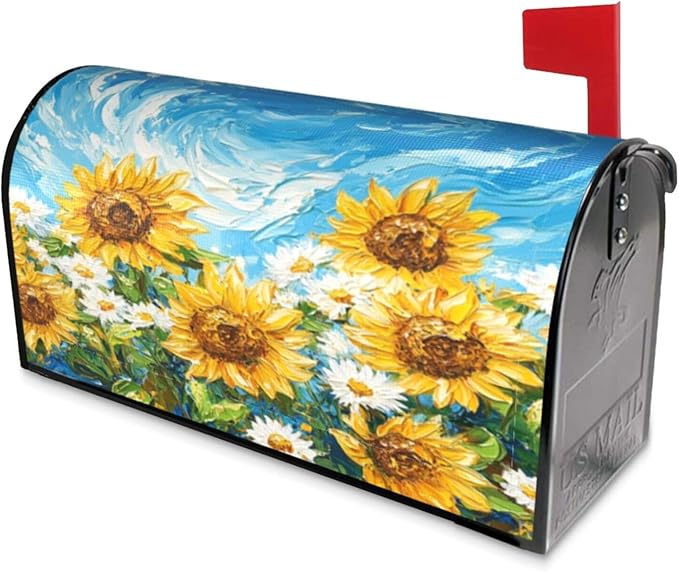 Mailbox Covers Sunflower Daisy Flower Art Magnetic Letter Post Box Cover Standard Size 21 x 18 Inch Garden Yard Home Decorative