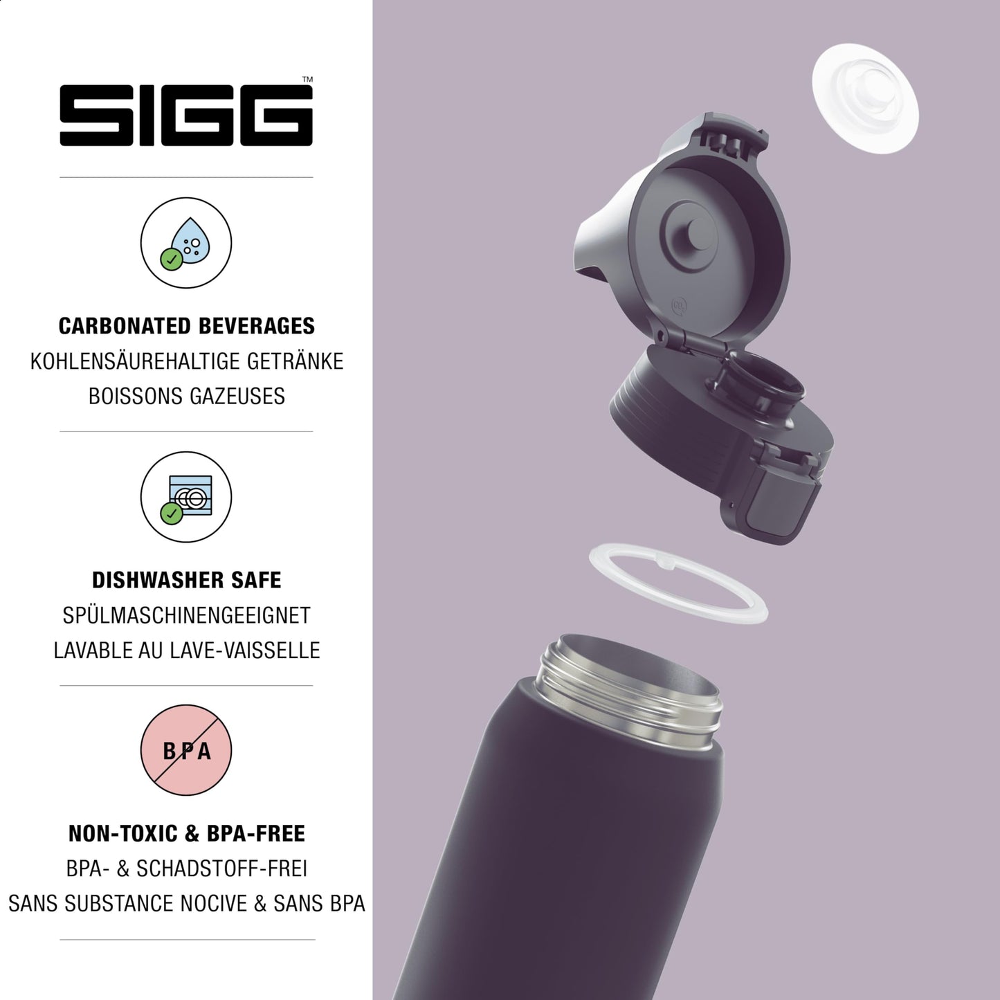 SIGG - Insulated Water Bottle - Shield Therm One Nocturne - Suitable For Carbonated Beverages - Leakproof - Dishwasher Safe - BPA Free - 90% Recycled Stainless Steel - Pink - 25 Oz