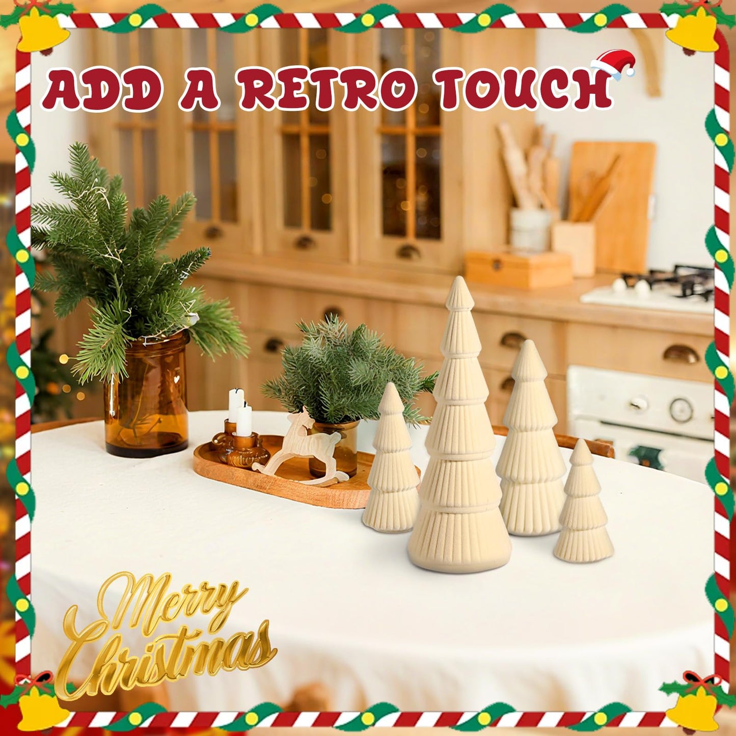 5 Pieces Christmas Velvet Trees Set Modern Christmas Decor 4 Szies Christmas Velvet Cone Trees Table Decoration Winter Decoration for Entryway Mantle Farmhouse(Creamy White)